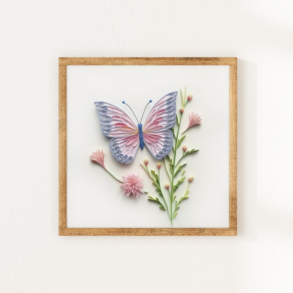 Purple Pink and Blue Butterfly Print, Butterfly Wall Art, Children's Wall Art, Paper Quilling, Quilled Paper Butterfly *Digital Download*