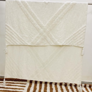 Handwoven Tufted Cotton Throw Blanket – Boho Sofa Throw, Modern Textured Blanket, Decorative Bed or Couch Accent, 52x72 Inches