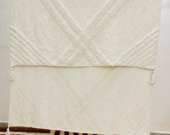 Handwoven Tufted Cotton Throw Blanket: Boho Bed or Sofa Accent (52x72 Inches)