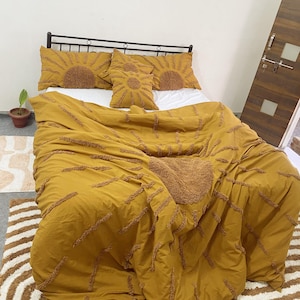 Duvet Cover 5 PC Cotton Bedding Set King Queen Bohemian Cinnamon Tufted Quilt Cover Custom Size Pillowcases Comforter Set