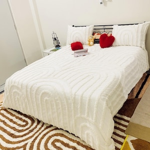Duvet Cover White Tufted Luxury Cotton Boho Bedding with U Shape Pillowcase Queen King Twin Zipper Closure