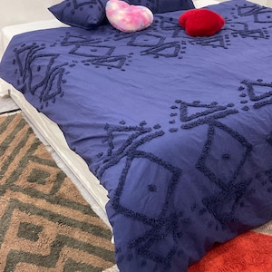 Duvet Cover Navy Blue Cotton 5 PC Bedding Set Queen King Full Pillowcase Quilt Comforter Cover Home Decor
