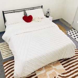Duvet Cover Boho Geometric Cotton Set – 3 Piece Bedding with Tufted Design & Matching Pillowcases, King/Queen/Twin/Custom Size