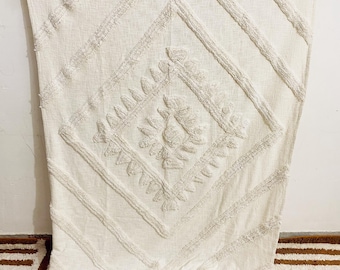 Manta tufada de algodão feita à mão: decoração de sofá com textura boho (50 x 60 polegadas)
