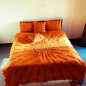 Burnt Orange Tufted Duvet Cover Set: 100% Cotton Boho Bedding