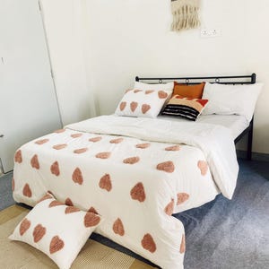 Duvet Cover 100% Cotton Boho Romantic Heart Tufted Luxury Soft White Bedding Set Queen King Twin