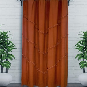 Terracotta 2 Panel Tassel Curtain, Handmade 100% Cotton Curtains, Boho Hippie Curtain Bedroom Living Room Curtains set