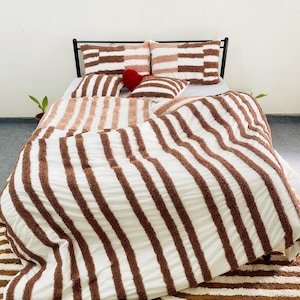 100% Cotton Luxury Tufted Duvet Cover, Ivory Bohemian Dorm Bedding Set, Queen, Twin Size 5Pc Duvet Covers Pillow Sham Comforter Cover King