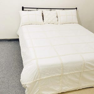 Duvet Cover King Size 100% Cotton Bohemian Bedding Set, Crisscross Tufted Ivory, Queen & Full Boho Comforter Cover