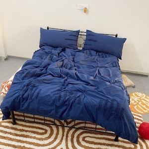 Cotton Duvet Cover Set 5 PCs Boho Tufted Quilt Bedding with Pillow Shams & Doona Cover King Queen Sizes Handmade