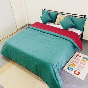 Boho Duvet Cover Set 5 Piece – Forest Green Cotton Comforter Cover, Queen/Twin/King, Luxury Solid Bohemian Bedding