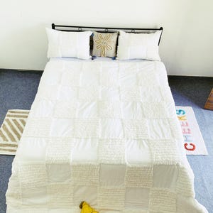 Bettbezug Weiß Tufted Baumwolle Boho Tröster Set Queen King Twin Textured Check Box Tufting 3-teiliges Luxus Schlafzimmer
