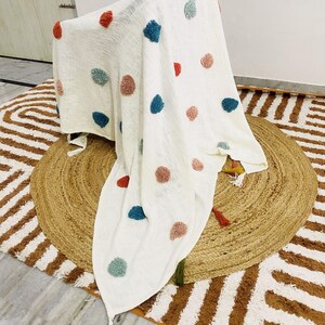 Handmade Tufted Cotton Throw Blanket: Ivory Boho Sofa Decor (52x72 Inches)