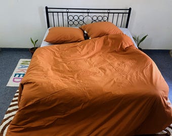 Burnt Orange Cotton Duvet Cover Set: Sun Tufted Boho Bedding