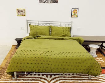 Boho Cotton Duvet Cover Set – Green Tufted Bohemian Bedding