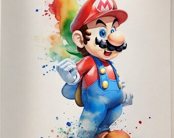 Set of 5 Super Mario PRINTABLE Watercolor Bundle Poster, T-shirt, and More, Wall Art, Printable Super Mario Painting JPG | NPCs