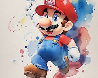 Set of 5 Super Mario PRINTABLE Watercolor Bundle Poster, T-shirt, and More, Wall Art, Printable Super Mario Painting JPG | NPCs