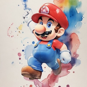 5er-Set Super Mario DRUCKBARES Aquarellpaket, Poster, T-Shirt und mehr, Wandkunst, druckbares Super Mario-Gemälde JPG | PNG