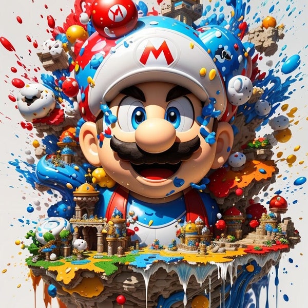 Ensemble de 5 images numériques aquarelle Super Mario Bros pour l’impression, des t-shirts, des affiches et plus encore - PNG