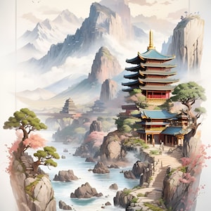 Set 10 landscape images, Digital print, Nature Illustration, Home art print, Digital download