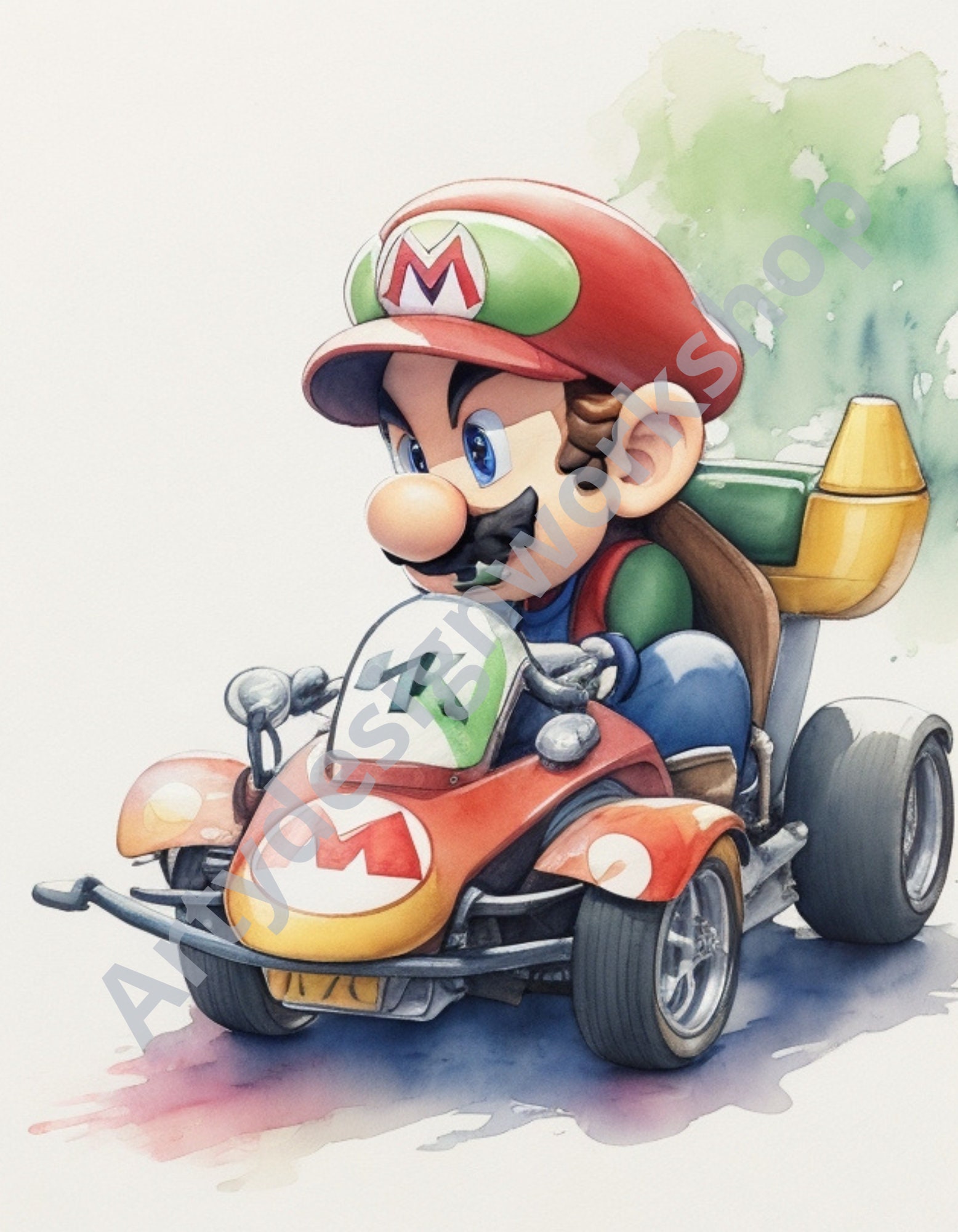Set of 5 Super Mario PRINTABLE Watercolor Bundle Poster, T-shirt, and More, Wall Art, Printable ...