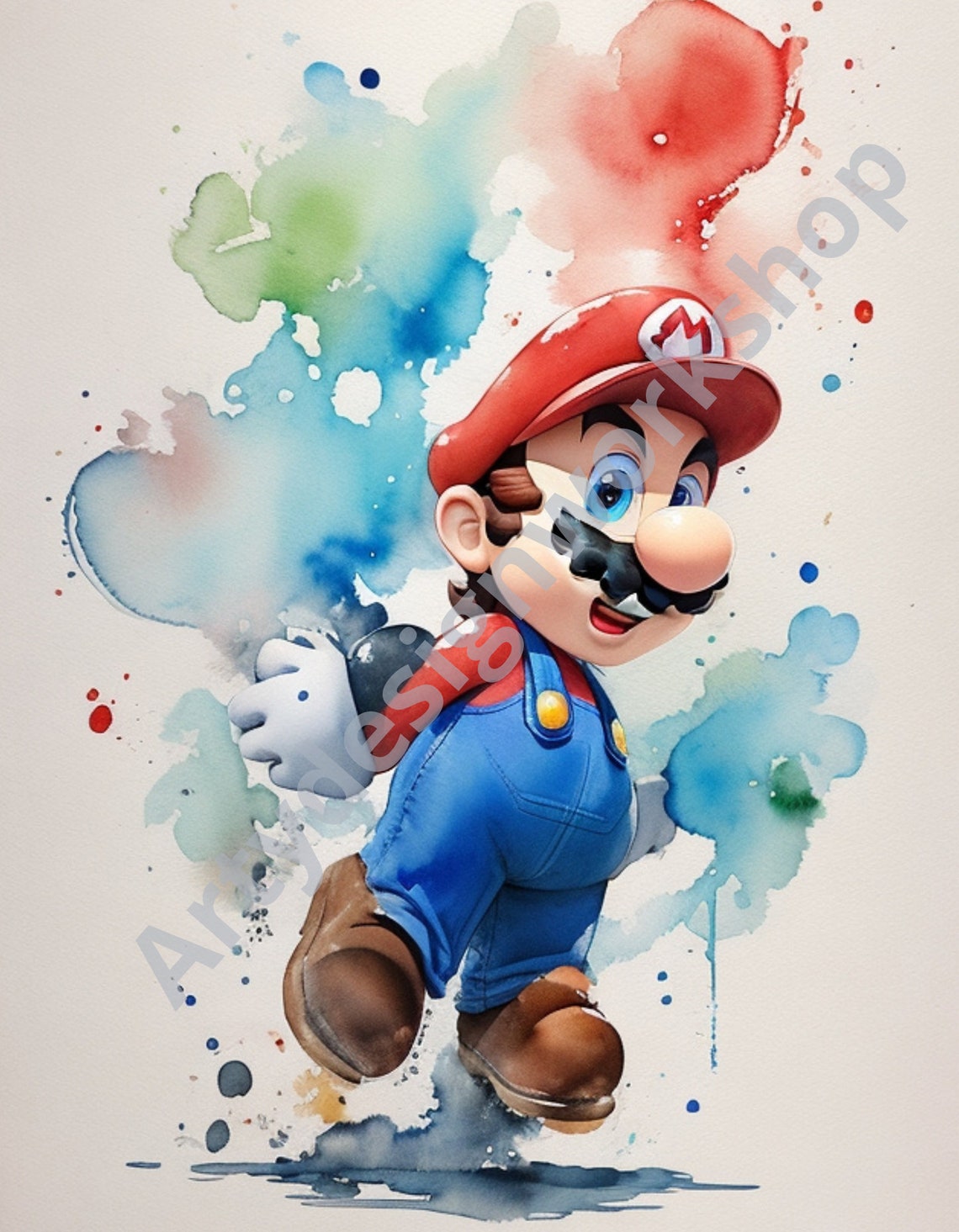 Set of 5 Super Mario PRINTABLE Watercolor Bundle Poster, T-shirt, and ...