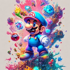 Satz von 5 Aquarell Super Mario Bros digitale Bilder für den Druck, T-Shirts, Poster und mehr - JPG \ PNG