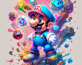 Set of 5 Watercolor Super Mario Bros Digital Images for Printing, T-Shirts, Posters, and More - JPG \ PNG