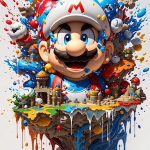 Set of 5 Watercolor Super Mario Bros Digital Images for Printing, T-Shirts, Posters, and More - PNG | JPG