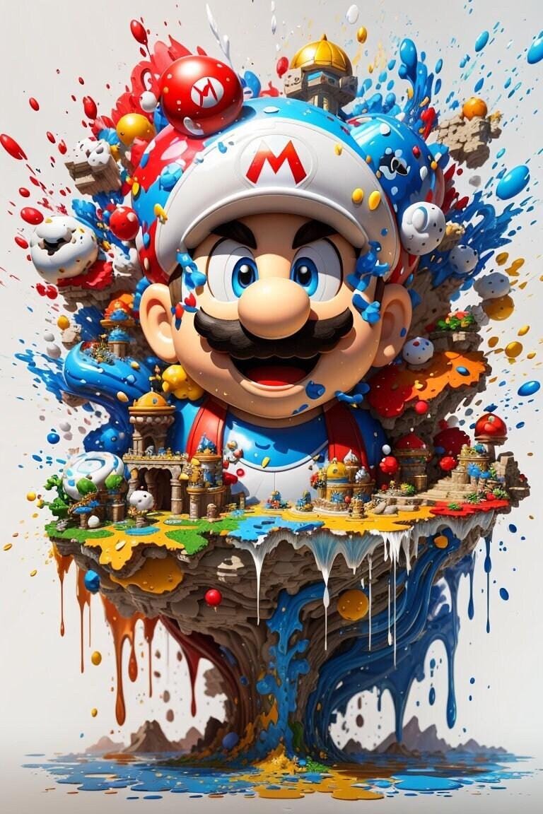 Set of 5 Watercolor Super Mario Bros Digital Images for Printing, T-Shirts, Posters, and More - PNG | JPG
