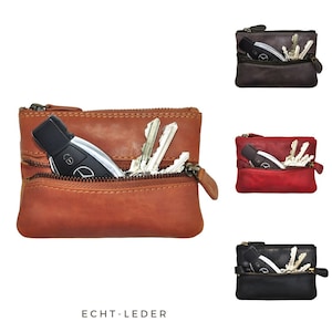 Schlüsseletui Echt Leder | Schlüsseltasche Klein mit 3 Fächern | Schlüsselmäppchen für Damen & Herren inkl. Geschenkbox