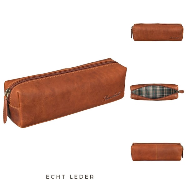 Federmappe Leder - Vintage Federmäppchen für Stifte - Federtasche für Schule / Uni - Kleine Leder-Etui Mäppchen - Kosmetiktasche