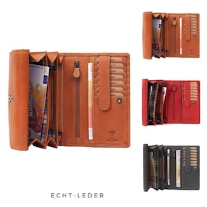 Damen Geldbörse Echt Leder - Portemonnaie RFID Schutz - Portmonee viele Kartenfächer - Echtleder Vintage Damenbörse inkl. Geschenkbox