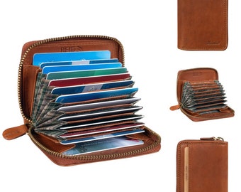 Card wallet made of genuine leather - card case for credit cards - RFID card wallet with zipper