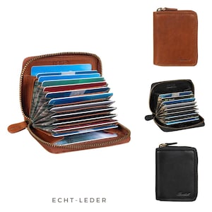 Kartenbörse aus Echt-Leder - Kartenetui für Kreditkarten - RFID Karten Geldbörse mit Reißverschluss