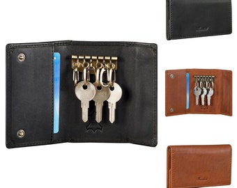Schlüsselmappe aus echtem Leder - Schlüsseletui mit Platz für 6 Schlüssel - Schlüsseltasche mit 2 Kreditkartenfächer