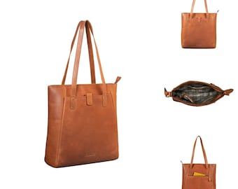 Damen Shopper Leder - Umhängetasche echtem Rindsleder - Handtasche mit Reißverschluss - Schultertasche - Vintage Tasche