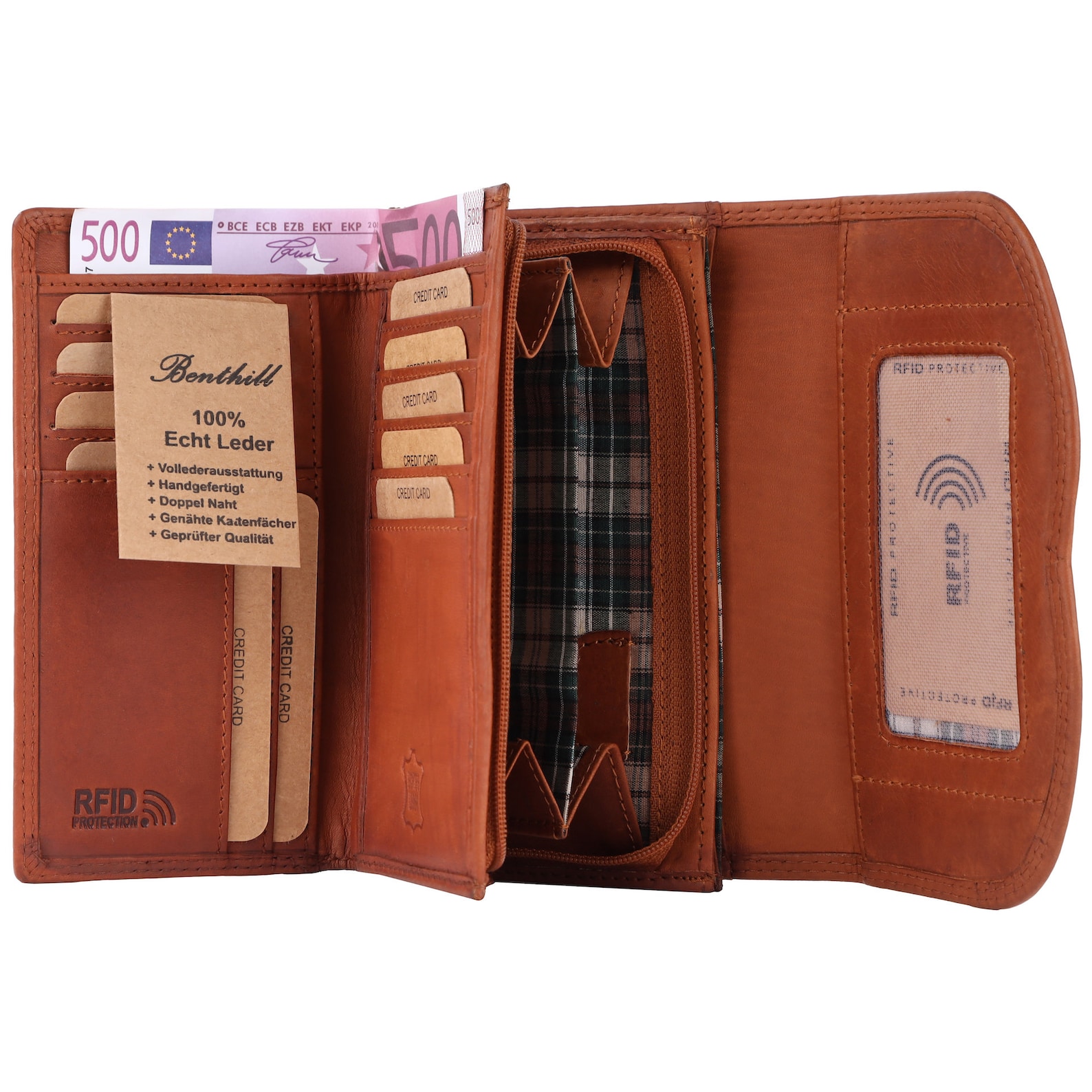 LEAS Damenbörse Aus Echt-Leder Mit RFID-Schutz - Elegant Und Sicher In Rot