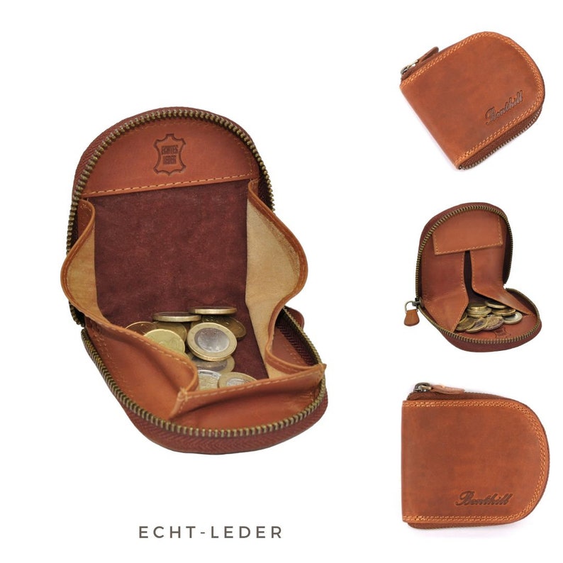 Coin purse genuine leather mini purse for coins with zipper shaker purse women's & men's small purse coin purse image 1