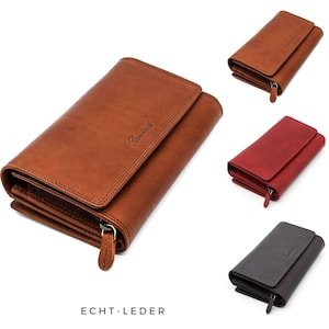 Large women's leather wallet - women's wallet made of cowhide - wallet with many card slots - long wallet with RFID protection