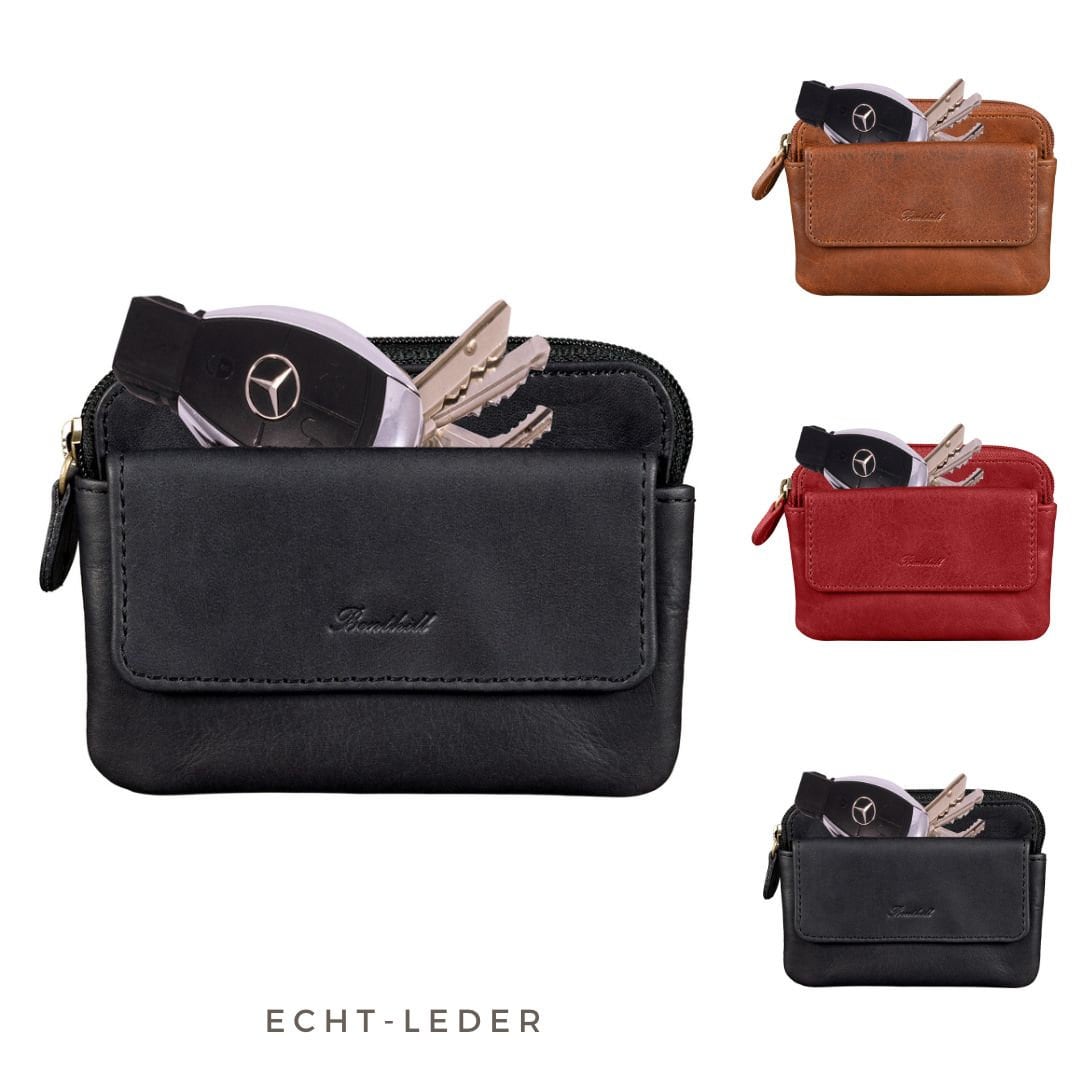 Genuine Leather Key Pouch With 2 Key Rings - Key Case With Card Slot ...