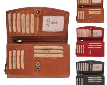 Damen Geldbörse Leder XXL - Großes Portemonnaie mit RFID Schutz - Echtleder Vintage Damenbörse inkl. Geschenkbox