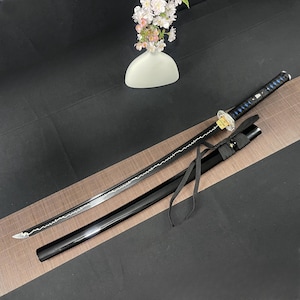 Black Blade Katana 1060 Carbon Steel Handmade Samurai Sword with Black Saya