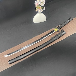 Black Blade Katana 1045 Carbon Steel Handmade Samurai Sword with Black Saya
