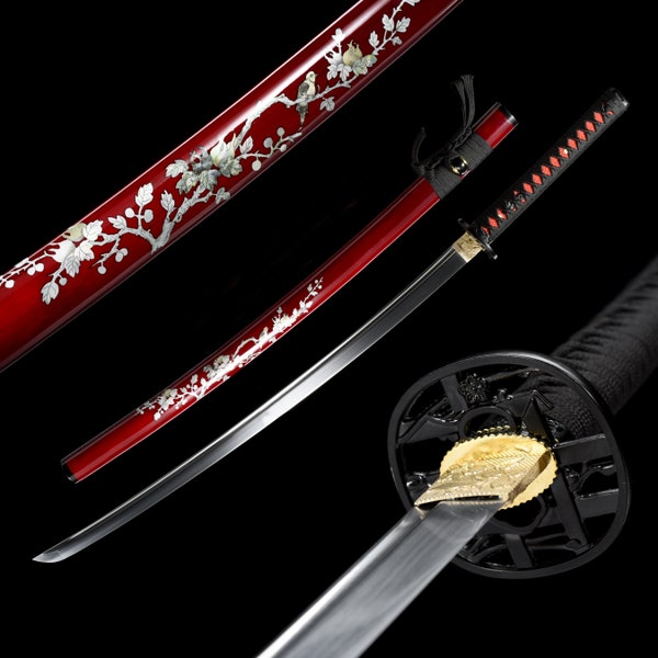 Super sharp katana sword, handmade katana sword made of Manganese steel, Japan full Tang hand forged ninja katana sword, Red...