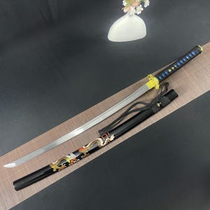 Handmade Katana 1060 High Carbon Steel with Black Dragon Pattern Sheath Samurai Sword