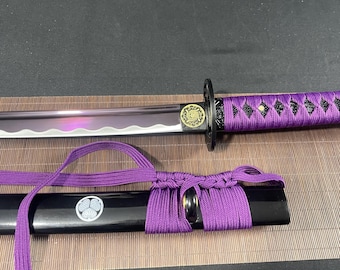 Lame violette Katana fait main en acier à haute teneur en carbone 1060 Katana japonais véritable petit ami cadeau mari cadeau cadeau pour lui
