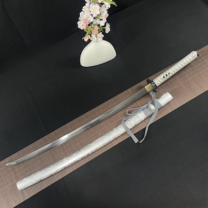 T10 Steel Clay Burnished Blade Handmade Samurai Sword with White Saya