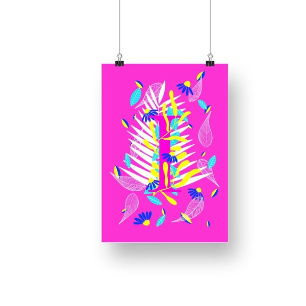 Affiche initiale personnalisée - Idée cadeau - Lettre fleurie - Monogramme personnalisé - Art mural