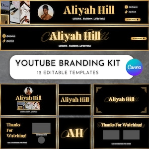 RICH BADDIE YouTube Branding Kit | Editable Canva Templates | Channel Banner Intro Outro Watermark | Luxury Black Gold Aesthetic